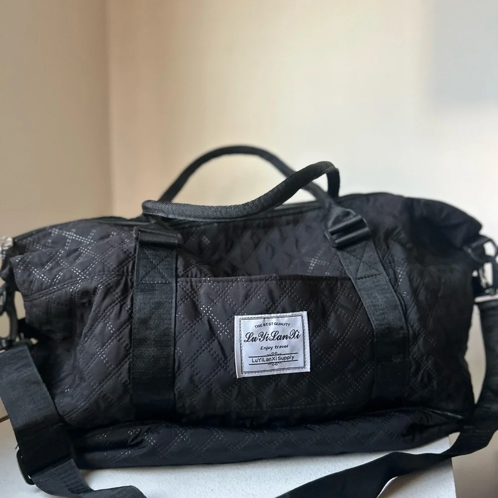 2 pcs set Black Quilted Duffel Bag Set travel bags
